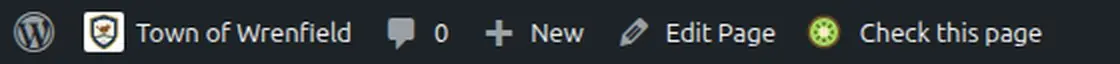 WordPress's admin bar on a page of the site, with a kiwi and Check this page after Edit Page